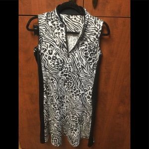 Tail black & white animal print golf dress, size S